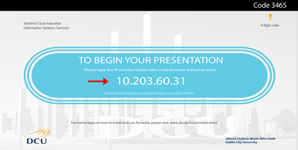 To begin your presentation, please type the IP number into a web browser and press enter.