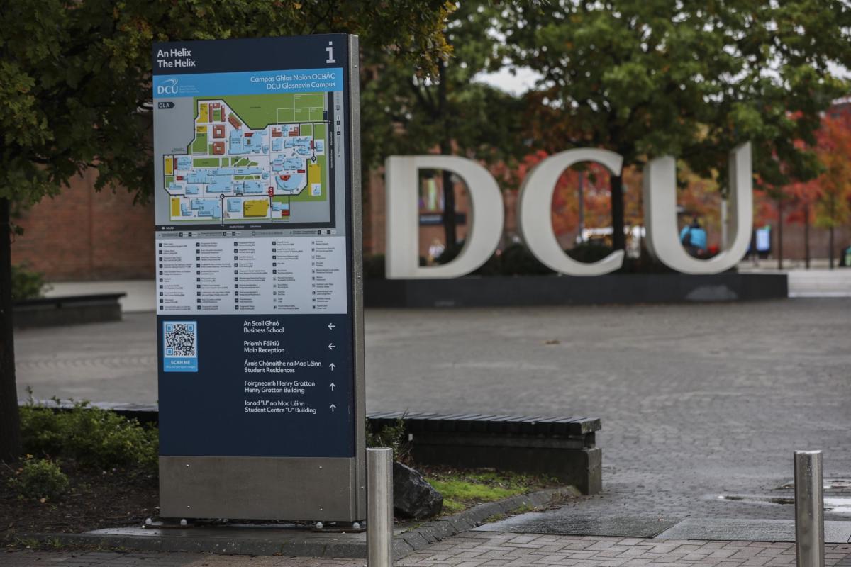 View of DCU letters on the Glasnevin campus.