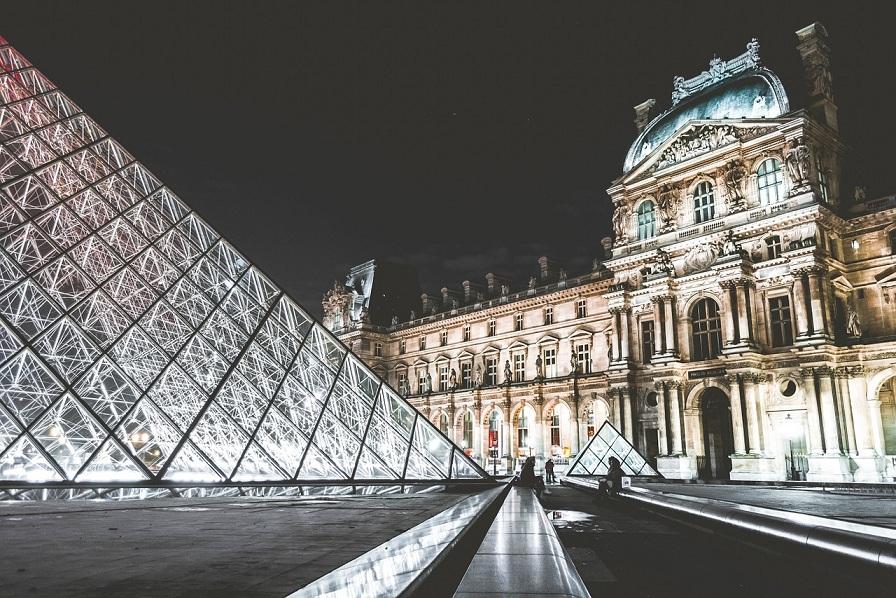 Courtyard of the Louvre at night