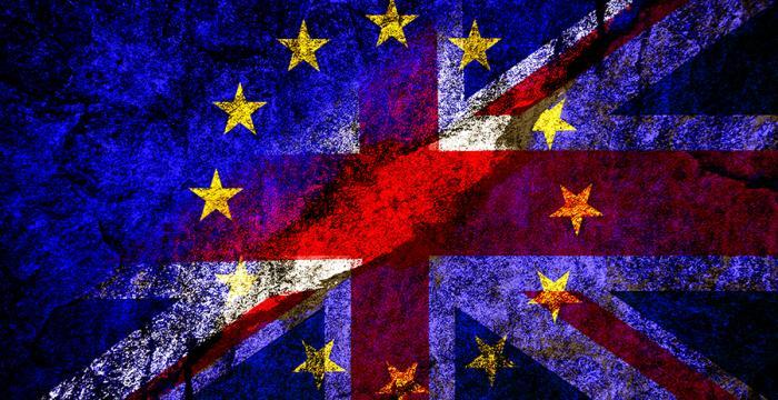 EU and UK flag mixed together