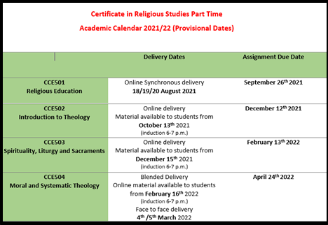 CRS Part-Time Timetable