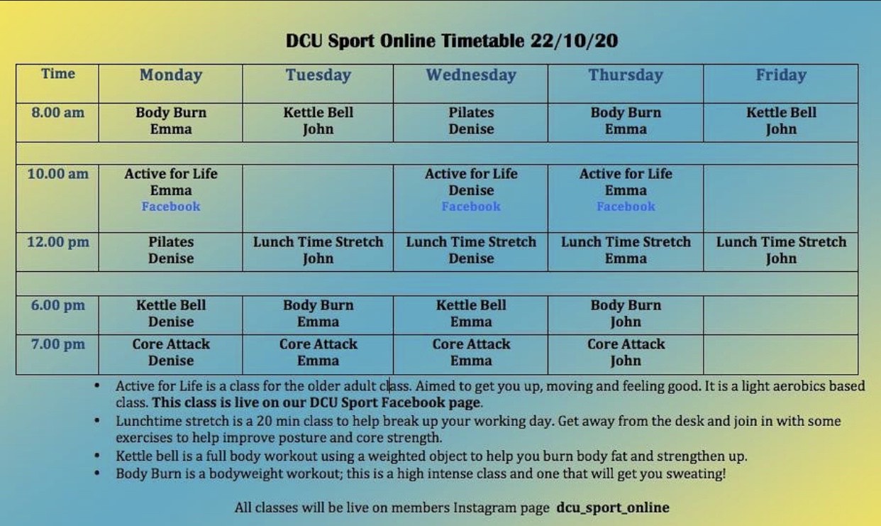 Online fitness timetable