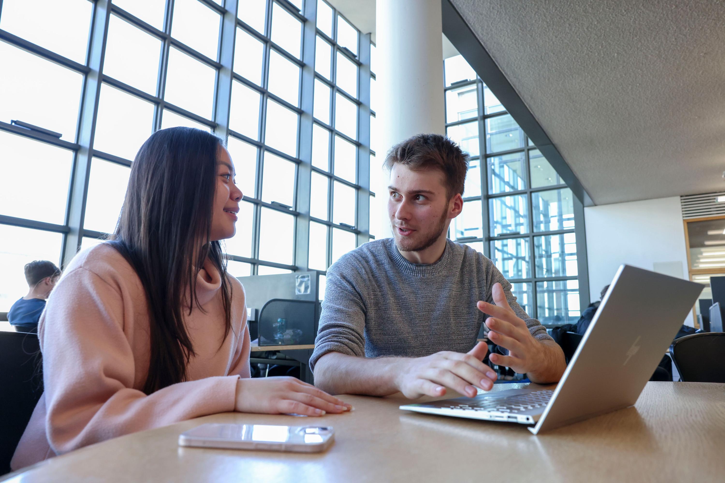Two students studying in library