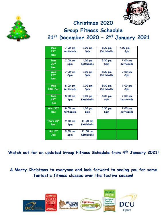 DCU Sport Christmas schedule