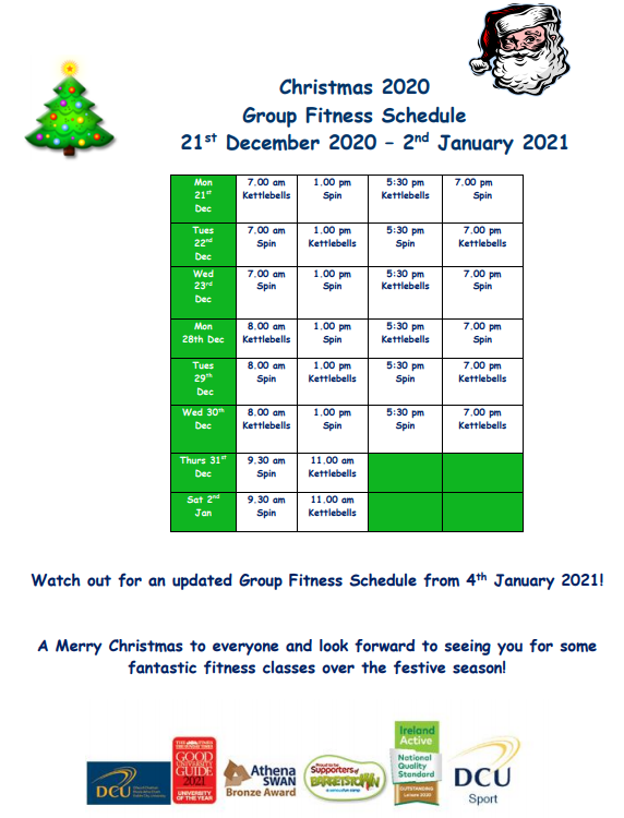 DCU Sport Christmas Schedule Dublin City University