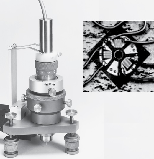 rs-200 milling guide Rs-200 milling guide (left) and hole-drilled strain gauge rosette.