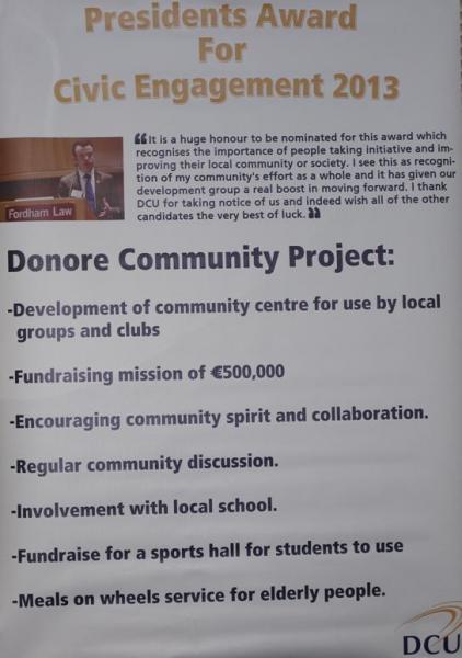 President's Award for Engagement - 2013, Poster-Donore Community Project