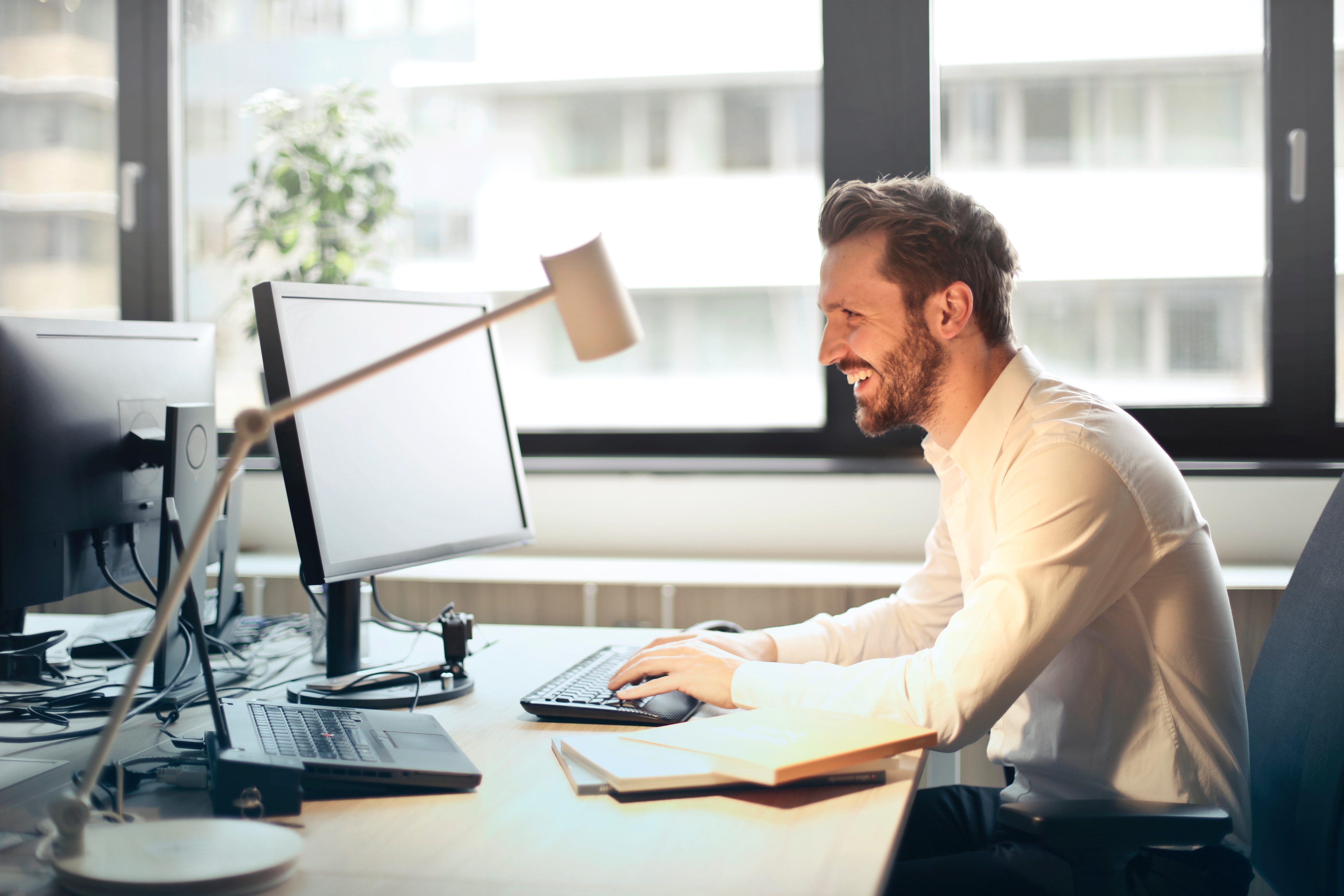 man on computer