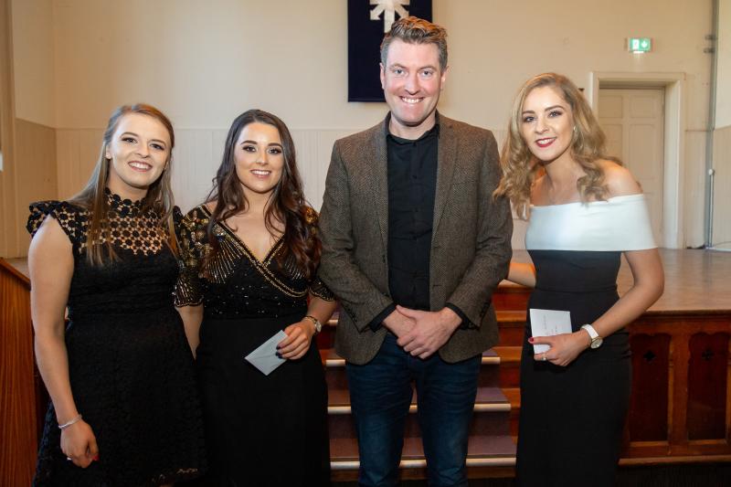 Dissertation 2nd prize winners Louise Gallagher, Ciara Tomkins and Wendy Buchanan with Philip McKinley