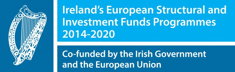 Blue logo with Irish Harp for the Ireland & EU Structural funds