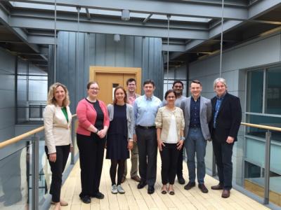 Left to right: Melanie Tomczak (UES), Breda Kiernan (Insight Centre manager), Larisa Florea (Insight-ASG Team Leader Materials Chemistry), Simon Coleman, (Insight-ASG Team leader Materials Integration), Ralf Lenigk (GE Global Research), Azar Alizadeh (GE Global research), Probal Bose (NBMC Project Engineer), Colm Delaney (NBMC Project Postdoctoral Fellow), Dermot Diamond (Insight PI, ASG Group Leader).