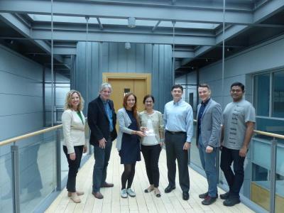 Left to right: Melanie Tomczak (UES), Dermot Diamond (Insight PI, ASG Group Leader), Larisa Florea (Insight-ASG Team Leader Materials Chemistry), Azar Alizadeh (GE Global research), Ralf Lenigk (GE Global Research), Colm Delaney (NBMC Project Postdoctoral Fellow), Probal Bose (NBMC Project Engineer).