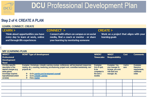 professional development plan screenshot
