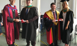 Fergal McGuirk and Sarah Whaley receiving their awards