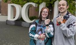 Students Ronan Smyth and Angelina Foley pose with their Fitbits to highlight the FLOURISH Microcredential. Pic: Kyran O'Brien/DCU