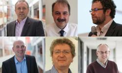 Shows Professor Alan Smeaton (School of Computing at DCU), Professor Noel E. O'Connor (School of Electronic Engineering  at DCU), Professor Gareth Jones (School of Computing at DCU), Professor Gabriel-Miro Muntean (School of Electronic Engineering  at DCU), Professor Andy Way (School of Computing at DCU), Associate Professor Cathal Gurrin (School of Computing at DCU).
