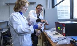 Shows Asst Prof Susan Kelleher with Graham Reid of Science Foundation Ireland