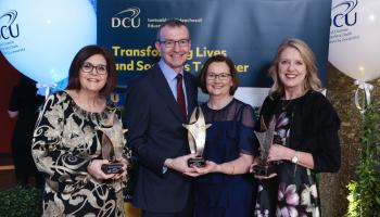 CRH, Siobhán Fay and Edward McGivney and Professor Anne Looney, DCU Leadership Awards winners.