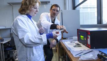 Shows Asst Prof Susan Kelleher with Graham Reid of Science Foundation Ireland 