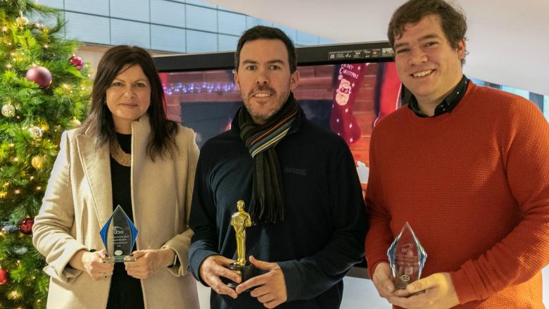 School of Biotechnology Award Winners, 2019. (L-R) Prof. Christine Loscher, Mr. David Cunningham, Asst. Prof. Keith Rochfort