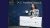 Malha Muhammed Engagement Awards Winner 2025 with giant one thousand euro cheque and a meda;