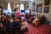 Shows Dr Aideen O'Dochartaigh speaking to audience at RIA