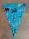 inside out fabric triangle with stitches 1cm in from the sides, no stitches along the top