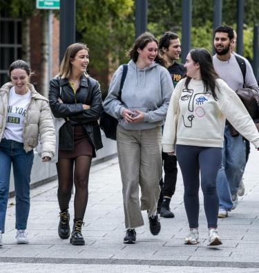 Shows students walking in DCU's Glasnevin campus