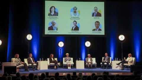 Shows DCU strategy pillar owners on stage for DCU Strategy launch event in The Helix on October 5th, 2023