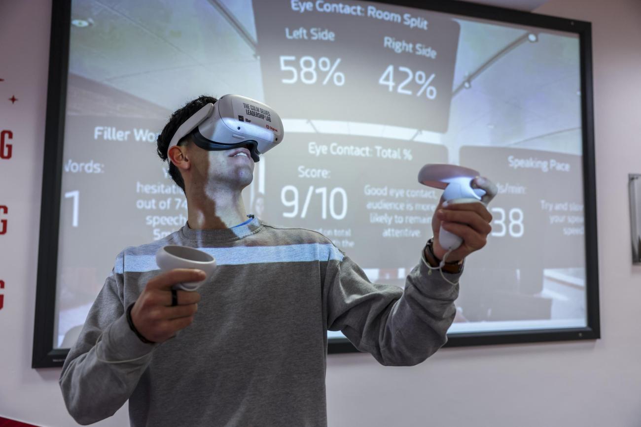 Student using virtual reality headset
