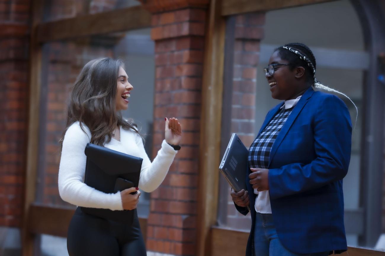 Students talking outside