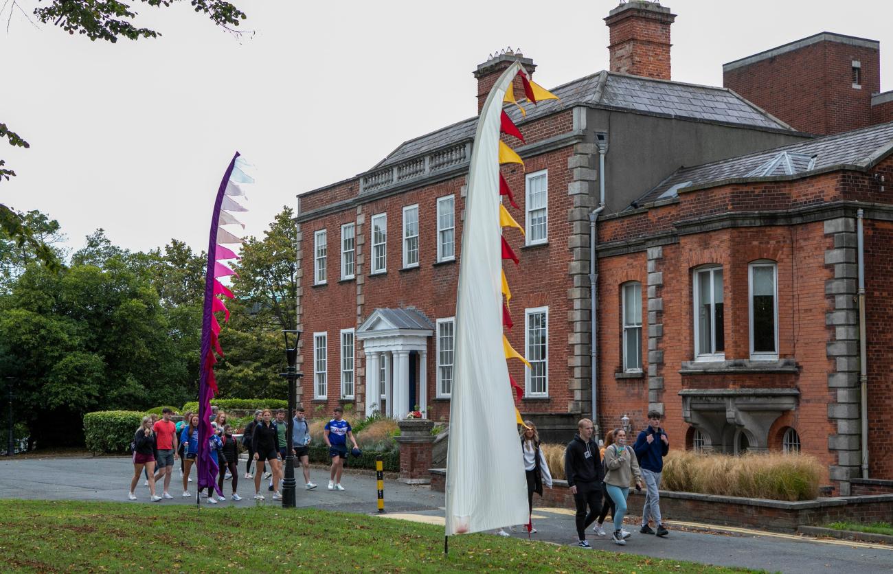Shows students walking in DCU's St Patrick's Campus in Drumcondra 