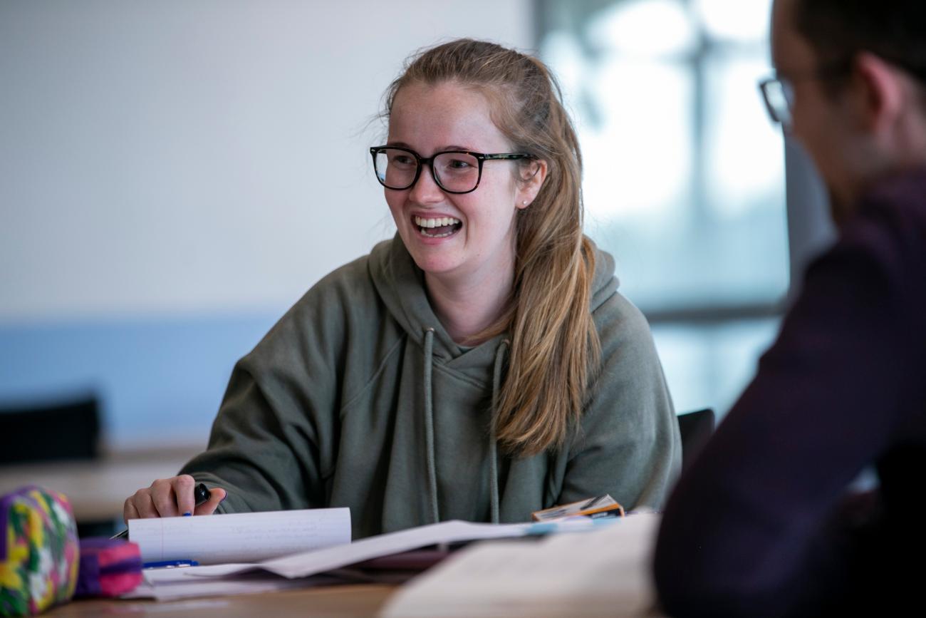 Shows student in class in DCU School of Maths