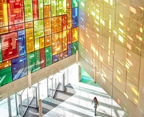 image of stain glass in cregan library