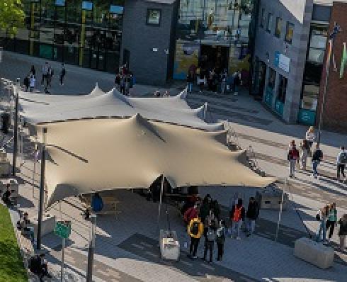 image of tent outside the U building on DCU