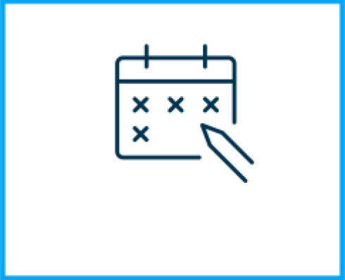 An icon made up of blue lines of a calendar and a pencil, with X markings on the calendar.