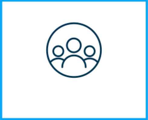 An icon with a blue outline of a circle with a group of people inside it.