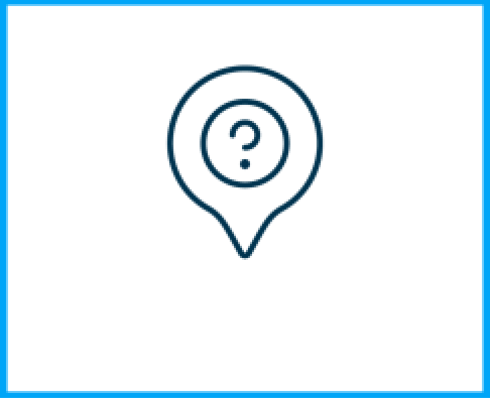 An icon with a blue outline of a location marker, with a question mark in the middle of the marker.