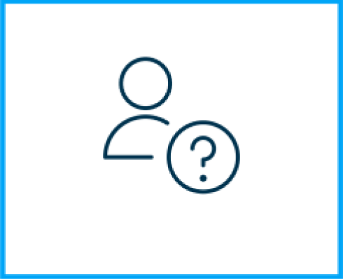 An icon of the outline of a person, with a circle with a question mark within it beside it.