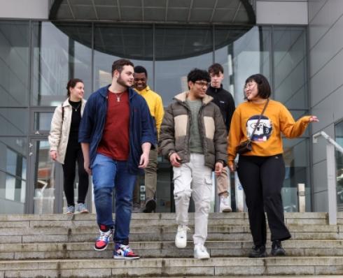 Students walking in a group.