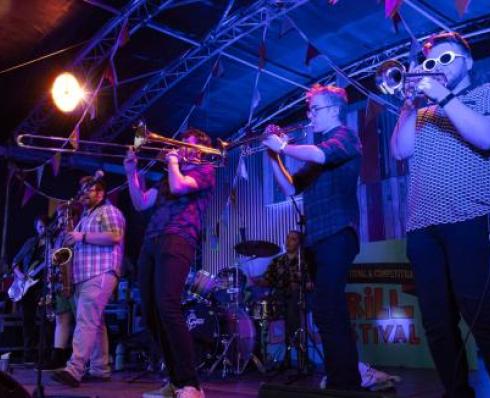 Brass band playing on stage