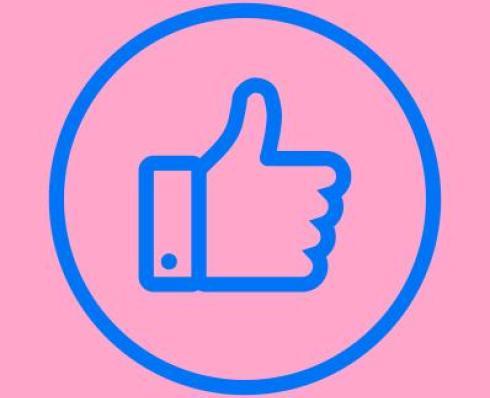 blue thumbs up graphic on pink background