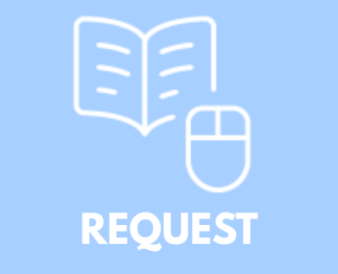 REquest: Icon of a book with a computer mouse on it overlaid on blue background
