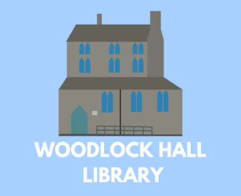 Icon imWoodlock Hall Library on a blue background. Text reads "Woodlock Hall Library"