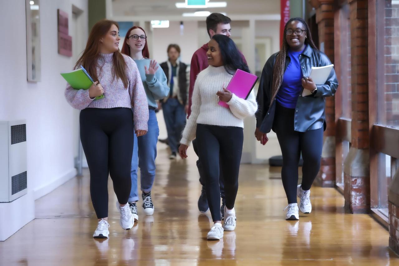 Students walking down a corridor at DCU St. Patrick's Campus