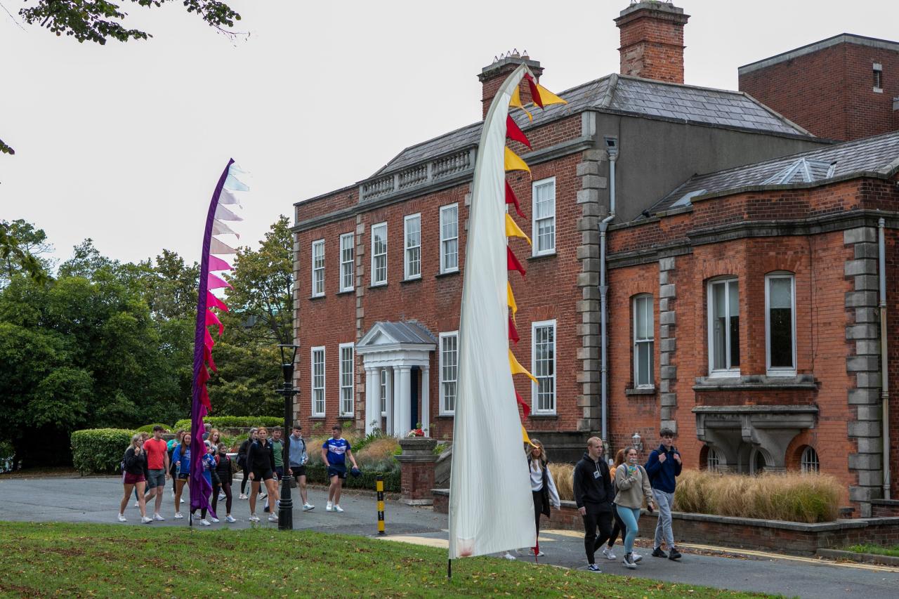 Shows students walking in DCU's St Patrick's Campus in Drumcondra 