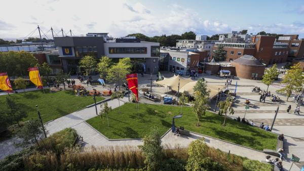 An overhead image of the DCU campus on a sunny day 