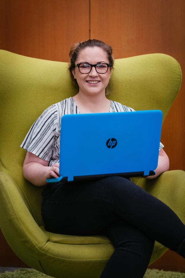 A female student on her laptop.