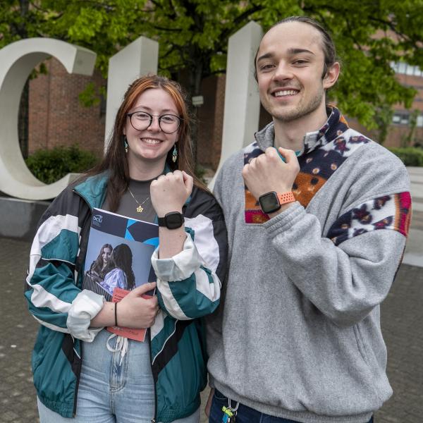 An image showing two students posing for DCU Flourish programme