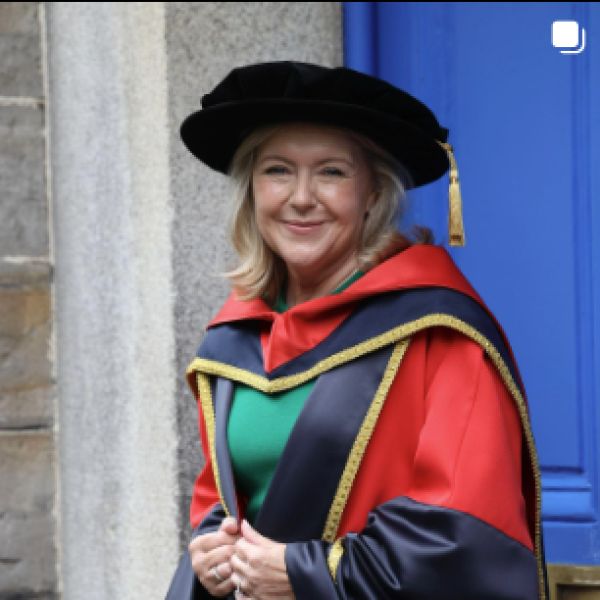 Shows Rosaleen Blair as she received her honorary doctorate from DCU